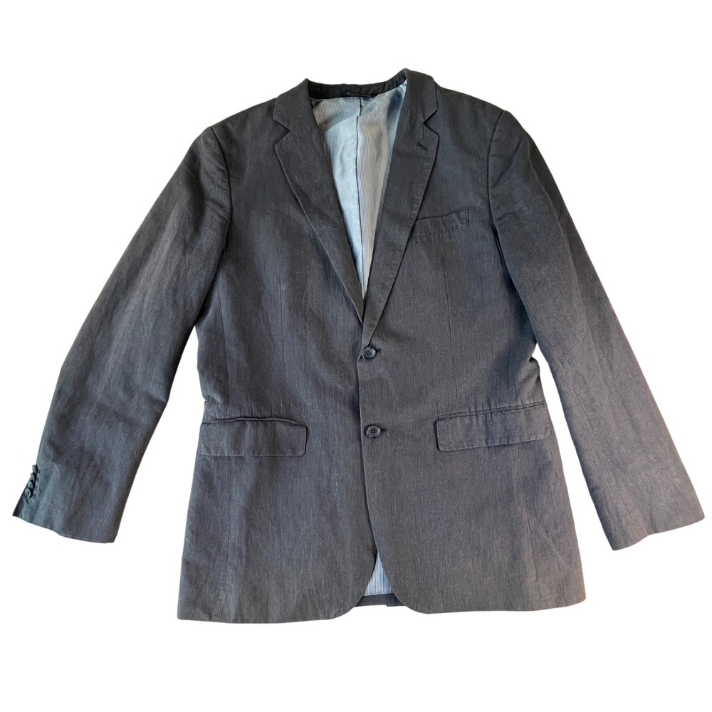Banana Republic Blazer Men 42 Long Navy Grey Linen Blend Tailored Fit Sport Coat